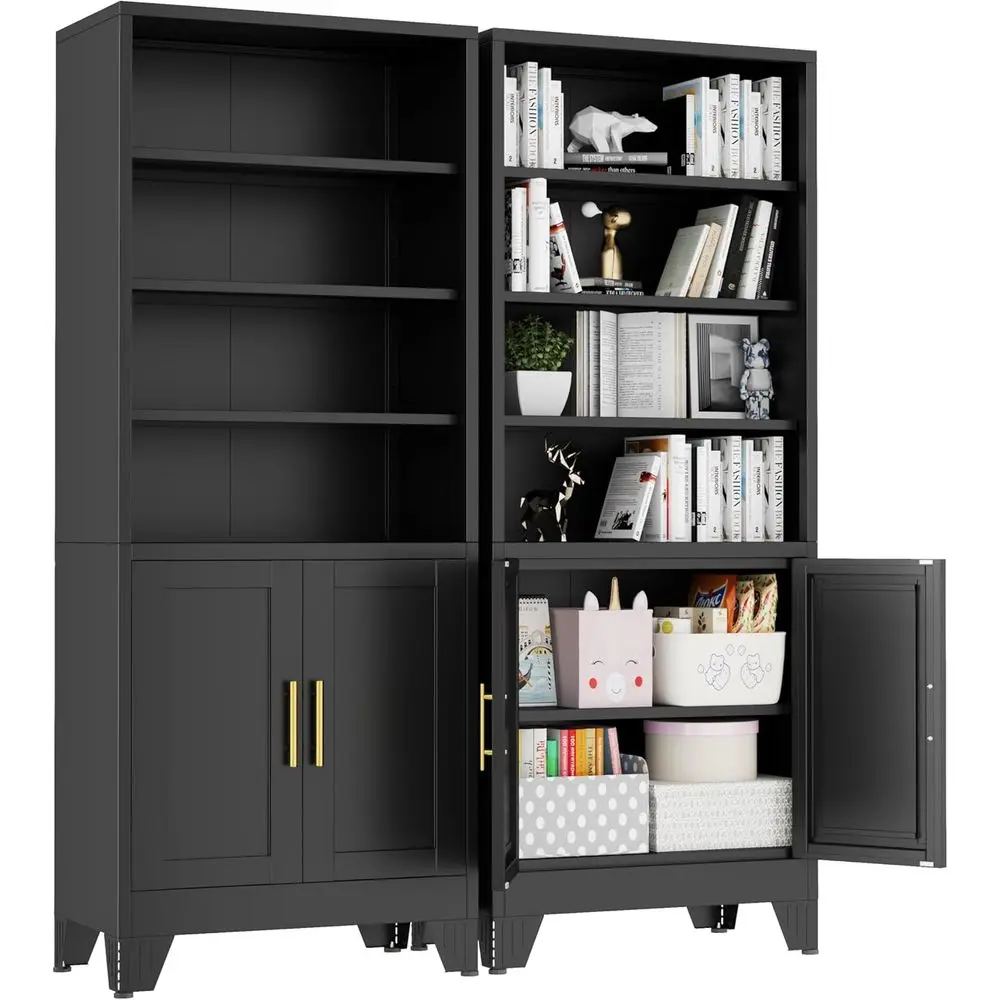71 Tall Black Metal Bookcase with 2 Doors and 4 Adjustable Shelves for Industrial, Living Room, or Office Storage
71 Tall Black Metal Bookcase with 2 Doors and 4 Adjustable Shelves for Industrial, Living Room, or Office Storage