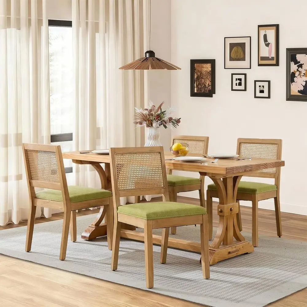 Set of 4 Vintage-Style Dining Chairs with Rattan Backrests, Suitable for Home, Living Room, or Restaurant, Green
Set of 4 Vintage-Style Dining Chairs with Rattan Backrests, Suitable for Home, Living Room, or Restaurant, Green