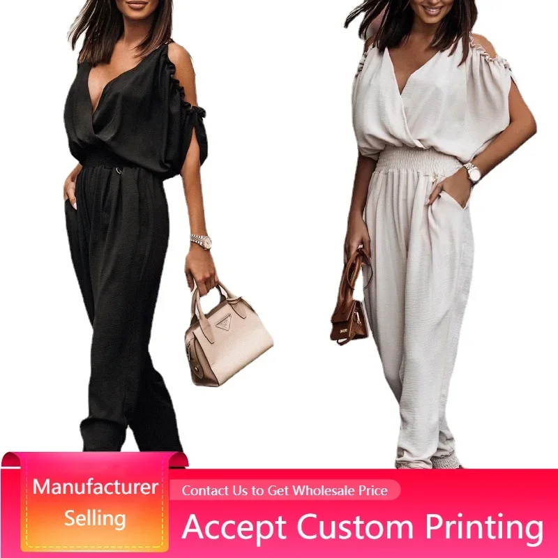 Women Jumpsuits Summer Casual Solid Elastic Waist Bodycon Jumpsuit Sexy Off Shoulder V Neck Short Sleeve Solid Pocket Long Pant
Women Jumpsuits Summer Casual Solid Elastic Waist Bodycon Jumpsuit Sexy Off Shoulder V Neck Short Sleeve Solid Pocket Long Pant