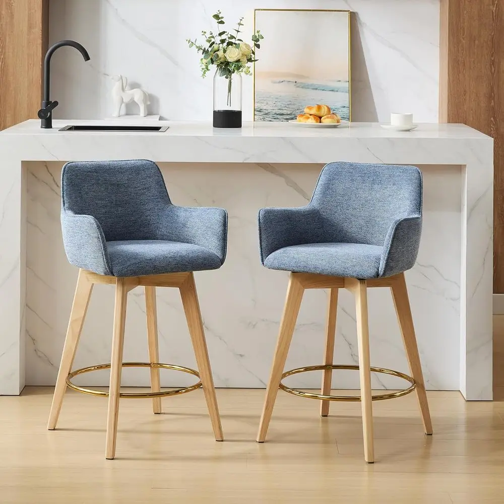 Set of 2 Blue Upholstered Swivel Bar Stools with Backs and Metal Footrest, 26 High, for Kitchen/Dining/Pub
Set of 2 Blue Upholstered Swivel Bar Stools with Backs and Metal Footrest, 26 High, for Kitchen/Dining/Pub