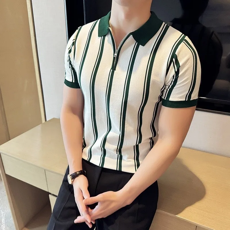 New Men Slim-fit Luxury Knitted Polo Shirt Striped Patchwork Leisure T-shirt Casual Zipper Short Sleeve Tops Business Knitwear
New Men Slim-fit Luxury Knitted Polo Shirt Striped Patchwork Leisure T-shirt Casual Zipper Short Sleeve Tops Business Knitwear