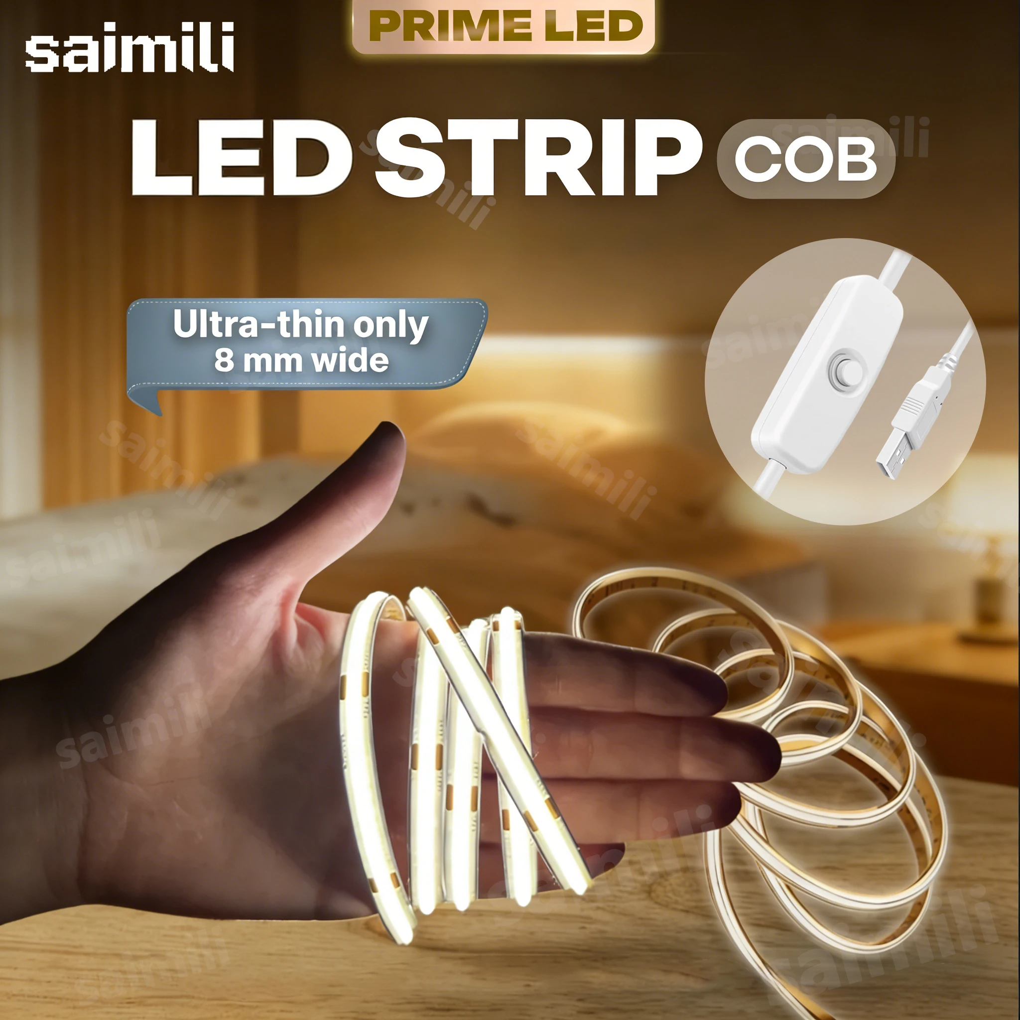 COB LED Light Strip Waterproof Flexible LED Tape with Button Switch for Room TV Mirror Backlight Cabinet Adhesive Light
COB LED Light Strip Waterproof Flexible LED Tape with Button Switch for Room TV Mirror Backlight Cabinet Adhesive Light