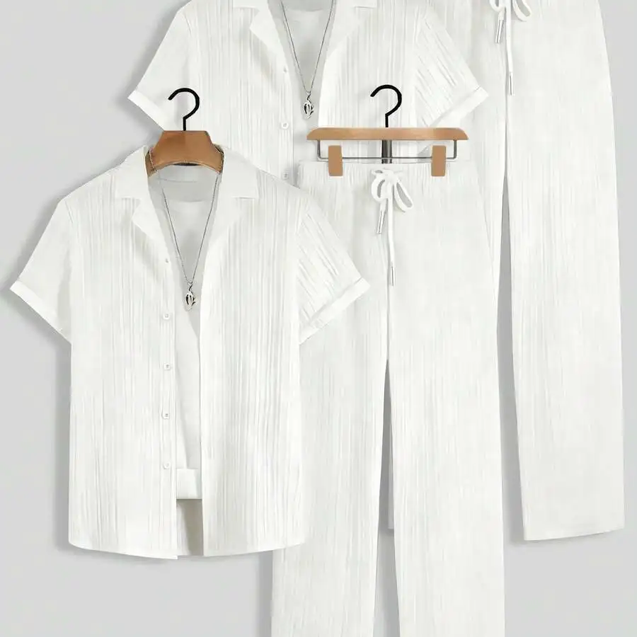 Mens 4-Piece Solid White Casual Set With Short Sleeve Cuban Collar Shirt And Pants For Beach Vacation
Mens 4-Piece Solid White Casual Set With Short Sleeve Cuban Collar Shirt And Pants For Beach Vacation