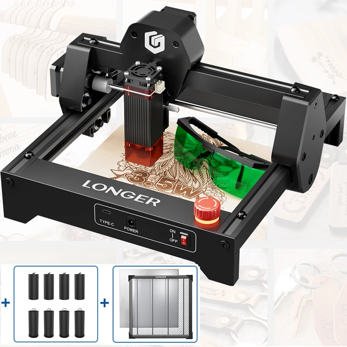 RAY5 mini 3500mw Desktop Laser Engraving Machine + Honeycomb Working Table + 8 pcs Raiser Tools Woodworking Engraver DIY CNC KIT 
RAY5 mini 3500mw Desktop Laser Engraving Machine + Honeycomb Working Table + 8 pcs Raiser Tools Woodworking Engraver DIY CNC KIT