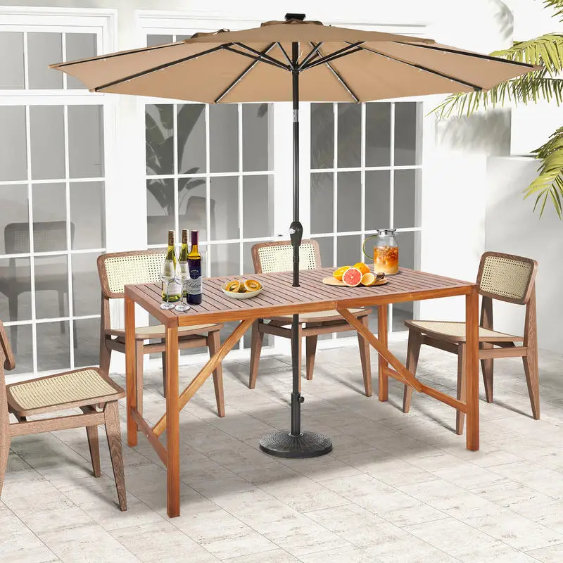 67 Inch Patio Rectangle Acacia Wood Dining Table with Umbrella Hole
67 Inch Patio Rectangle Acacia Wood Dining Table with Umbrella Hole