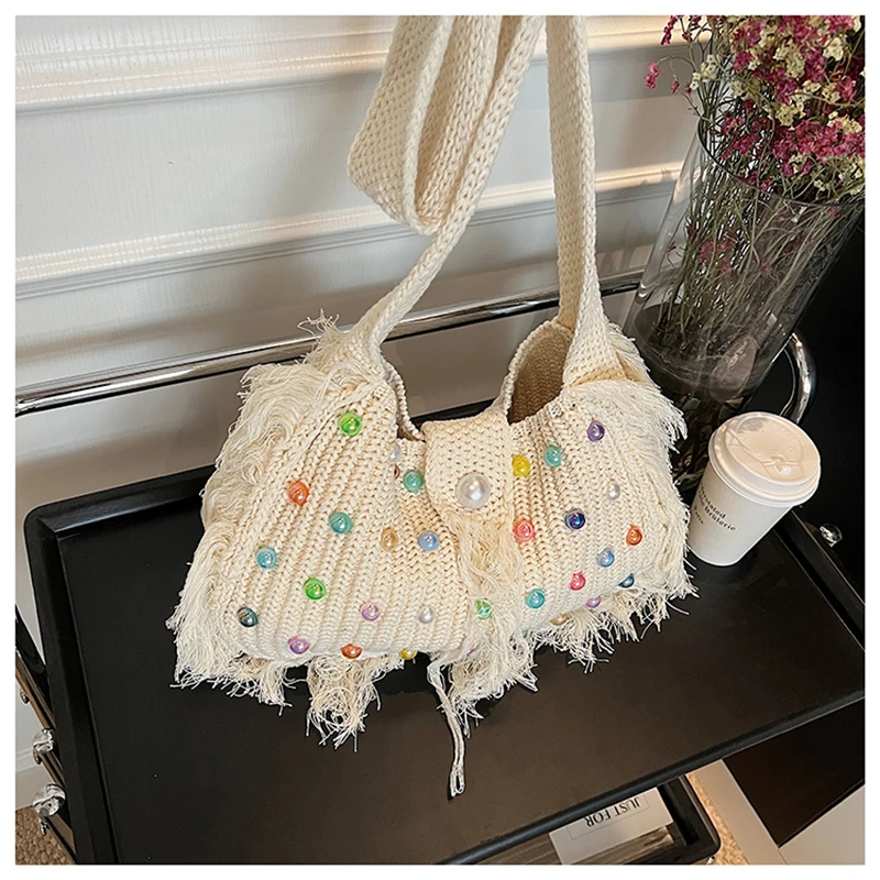 Bohemian Tassel Bag Large Capacity Summer Beach Bag Seaside Vacation Style Commuting Bag Fashionable Pearl Woven Bag 2025 New
Bohemian Tassel Bag Large Capacity Summer Beach Bag Seaside Vacation Style Commuting Bag Fashionable Pearl Woven Bag 2025 New