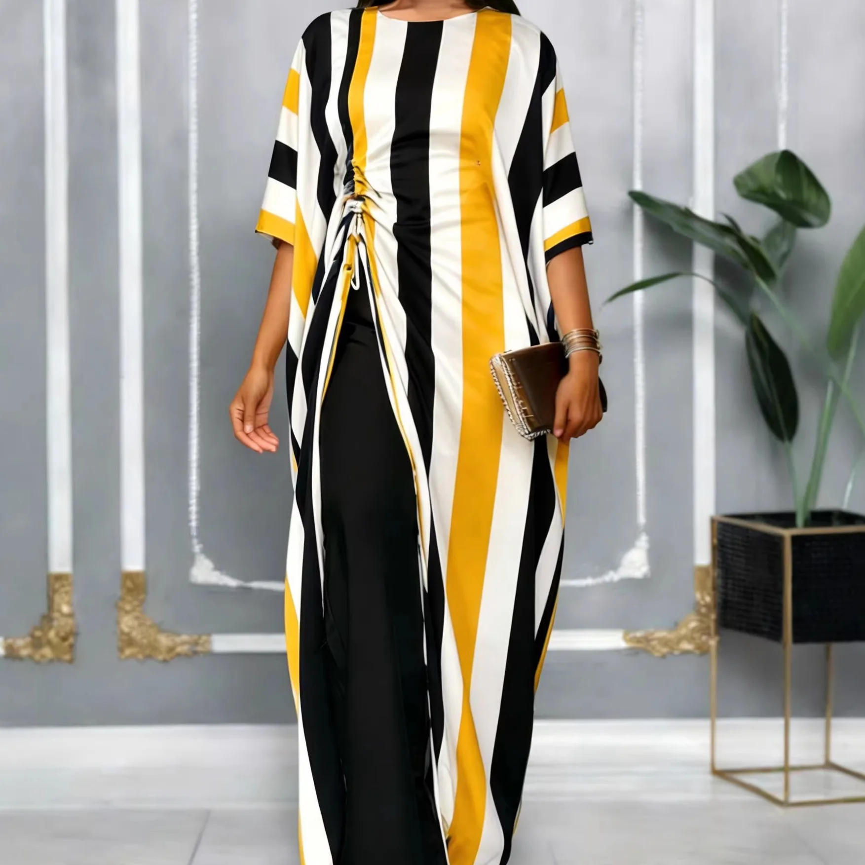 Pant Set Women Two Piece Sets Round Neck Full Sleeve Striped Tops Wide Leg Long Pants High Waist Y2k Streetwear Elegant Casual
Pant Set Women Two Piece Sets Round Neck Full Sleeve Striped Tops Wide Leg Long Pants High Waist Y2k Streetwear Elegant Casual