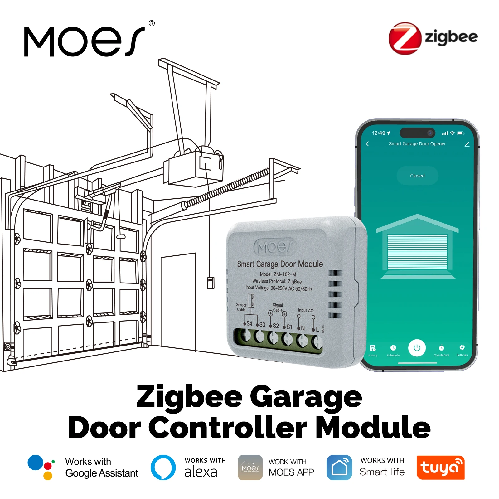 MOES Zigbee Garage Door Controller Module, Works with Tuya/Smart Life, Alexa & Google Home Voice Control, Smart App Remote
MOES Zigbee Garage Door Controller Module, Works with Tuya/Smart Life, Alexa & Google Home Voice Control, Smart App Remote