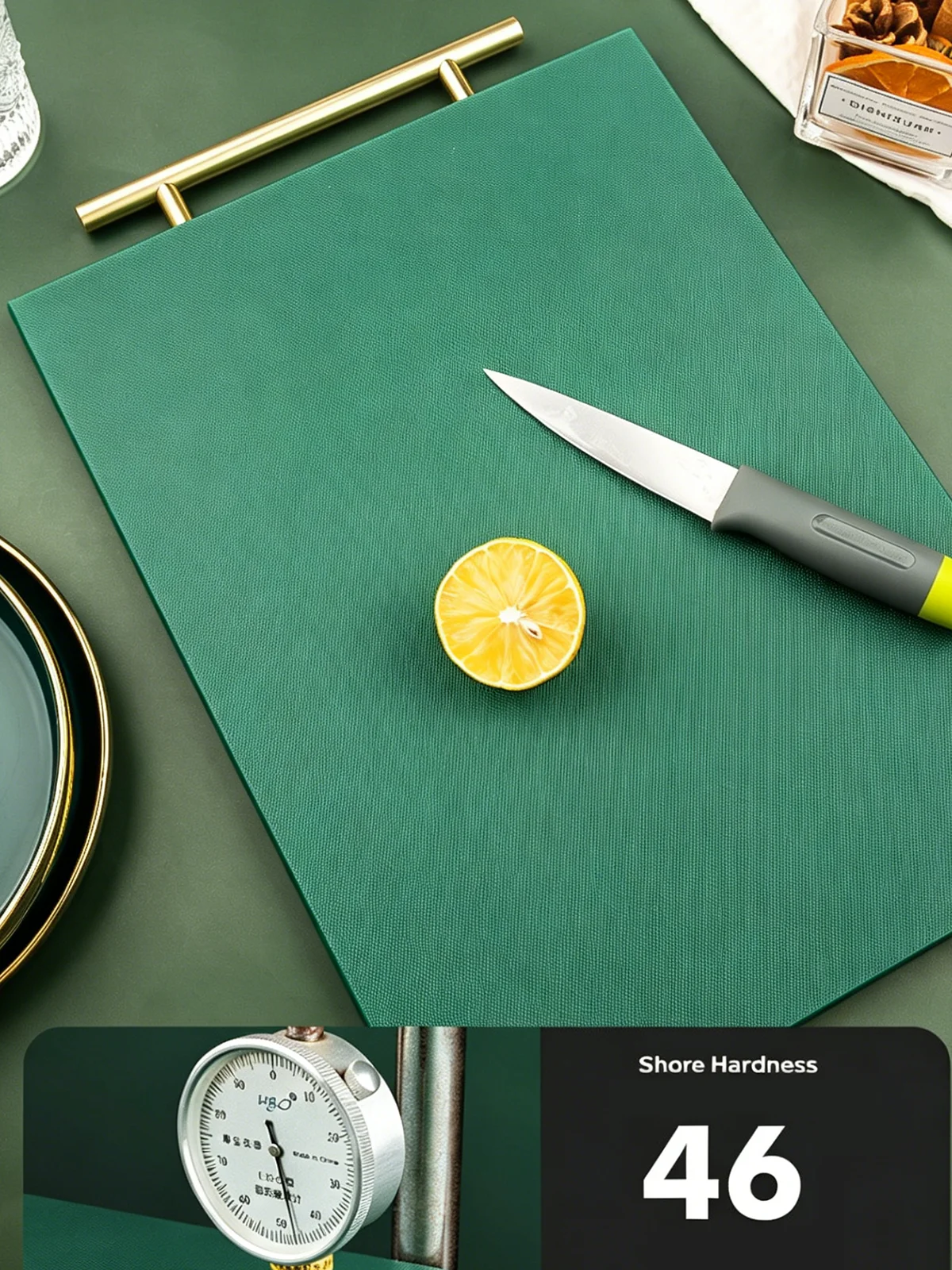 Nordic Green PE Cutting Board with Gold Handle, Double Sided High Hardness Chopping Block Dishwasher Safe Non Slip Kitchen Board
Nordic Green PE Cutting Board with Gold Handle, Double Sided High Hardness Chopping Block Dishwasher Safe Non Slip Kitchen Board