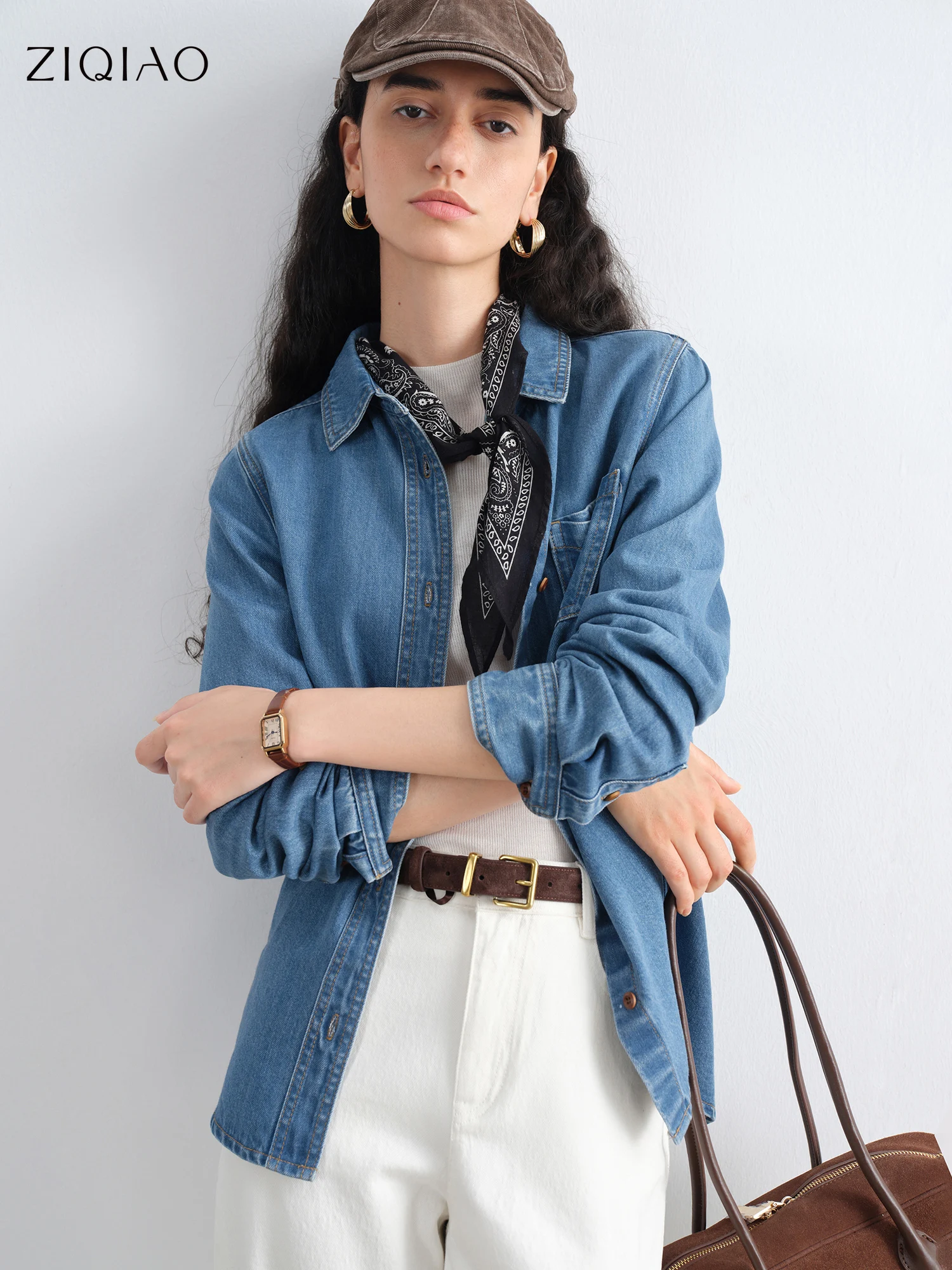 ZIQIAO Petite Size Denim Blue Straight Shoulder Long Sleeve Shirt For Female 2025 Autumn New Arrival Retro Casual Top 25ZQ93088
ZIQIAO Petite Size Denim Blue Straight Shoulder Long Sleeve Shirt For Female 2025 Autumn New Arrival Retro Casual Top 25ZQ93088