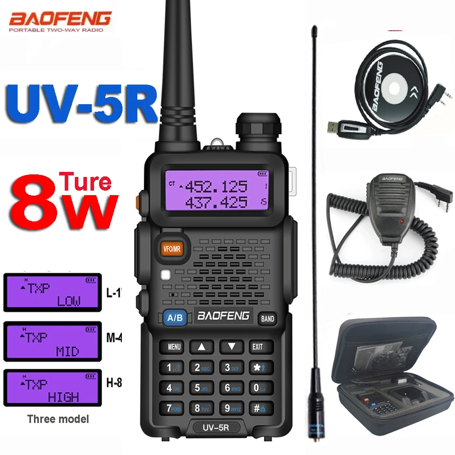 Walkie Talkie True 8W Baofeng UV 5R Portable Ham CB Radio Dual Band VHF UHF FM Transceiver Two Way Hunting Radios Receiver
Walkie Talkie True 8W Baofeng UV 5R Portable Ham CB Radio Dual Band VHF UHF FM Transceiver Two Way Hunting Radios Receiver