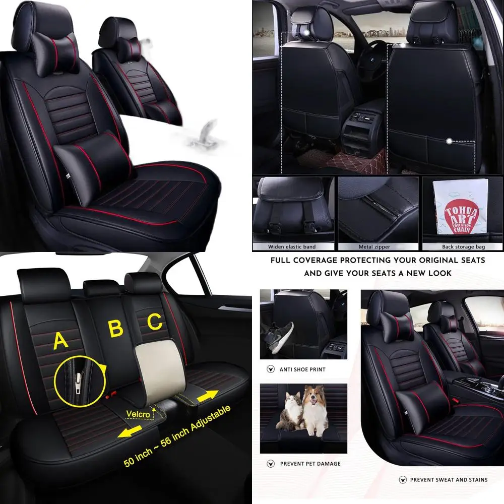 Universal Waterproof Breathable Faux Leather Car Seat Covers Set with Pillows - Black & Red for Cars, SUVs, Trucks
Universal Waterproof Breathable Faux Leather Car Seat Covers Set with Pillows - Black & Red for Cars, SUVs, Trucks