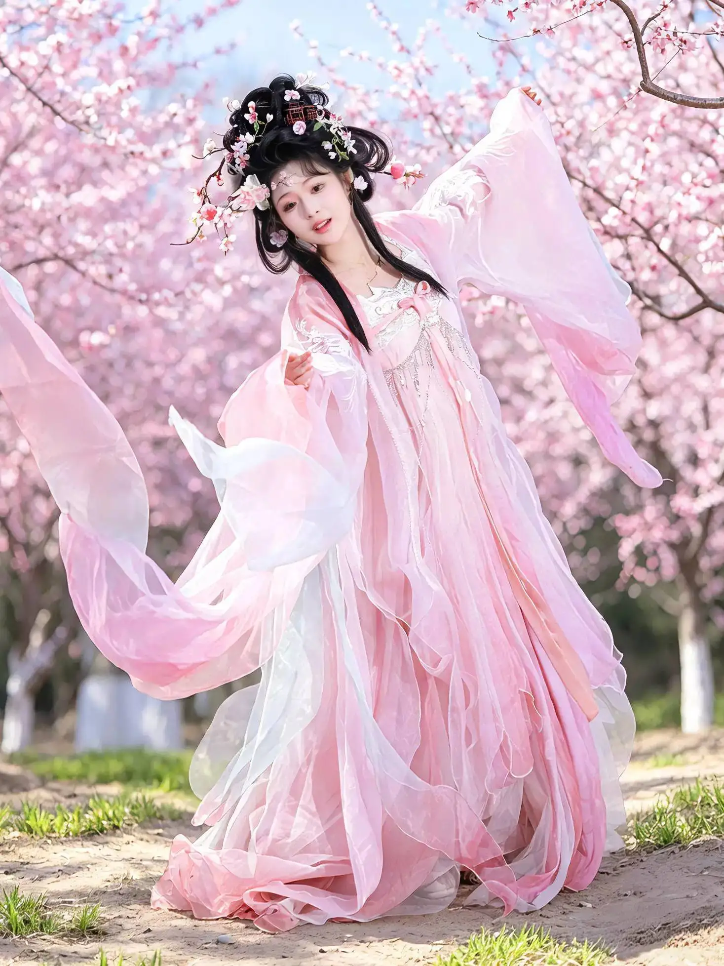 Spring And Summer Hanfu For Adult Women, Elegant And Ethereal, With A Chest-high Skirt And Large-sleeved Shirt, Peach Blossom
Spring And Summer Hanfu For Adult Women, Elegant And Ethereal, With A Chest-high Skirt And Large-sleeved Shirt, Peach Blossom