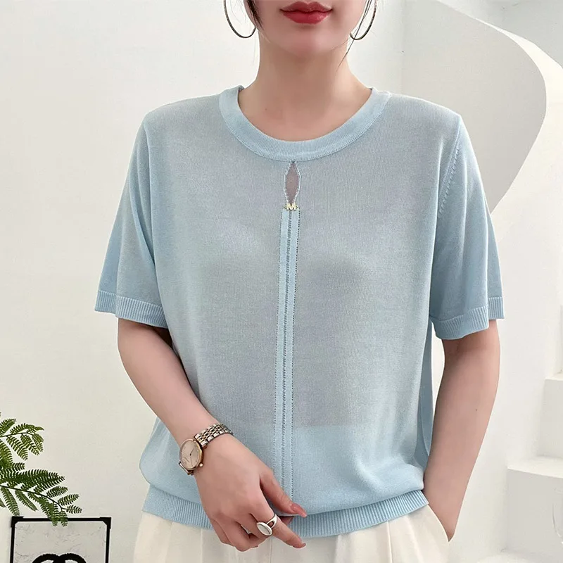 Summer new Lyocell women's T-shirt casual knitted round neck pullover short sleeved loose fashionable solid color top for women
Summer new Lyocell women's T-shirt casual knitted round neck pullover short sleeved loose fashionable solid color top for women