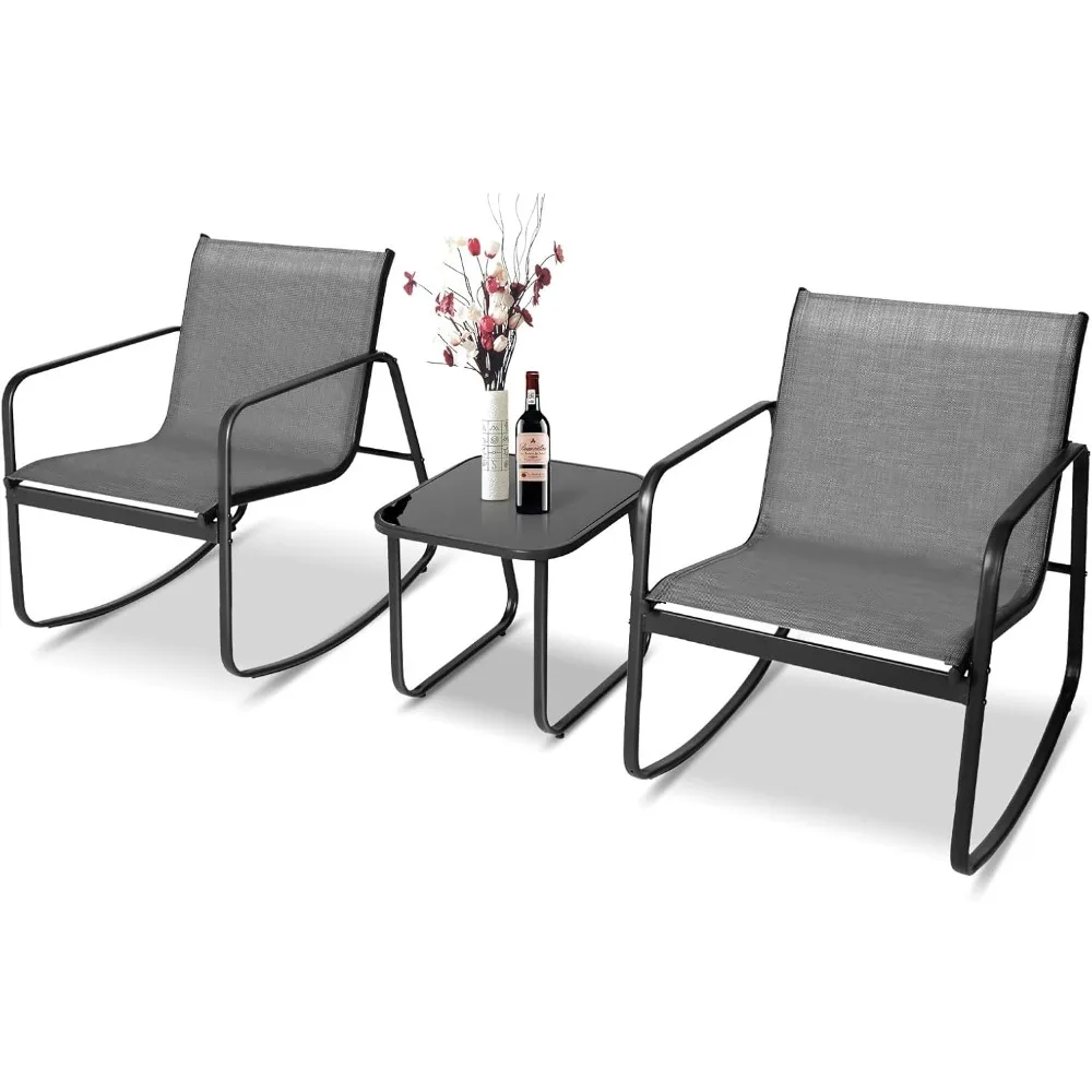 3-Piece Outdoor Rocking Bistro Set, Outdoor Furniture Set with Patio Rocking Chairs, and Glass-top Table, Small Conversation Se
3-Piece Outdoor Rocking Bistro Set, Outdoor Furniture Set with Patio Rocking Chairs, and Glass-top Table, Small Conversation Se