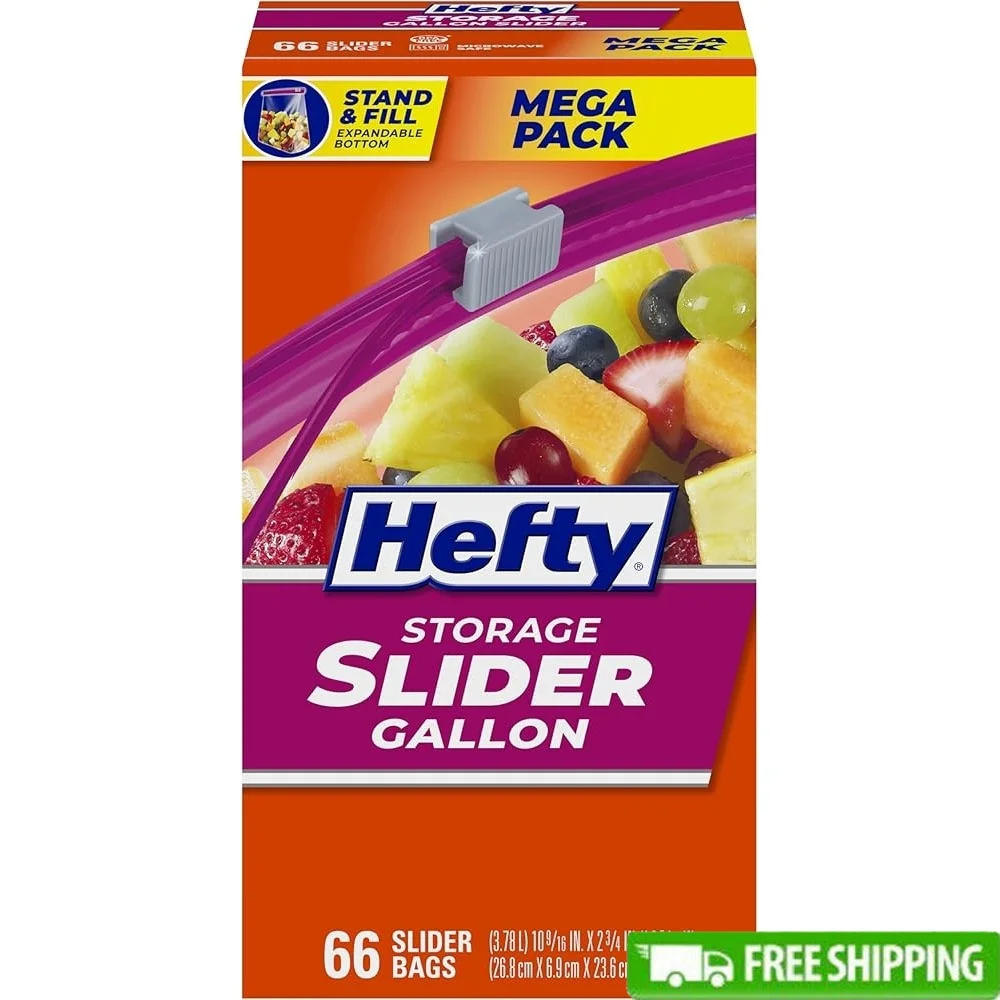 Slider Gallon Size Kitchen Storage Bags 66 Count BPA-Free Easy Seal Click Closure Disposable Food Packing Bags
Slider Gallon Size Kitchen Storage Bags 66 Count BPA-Free Easy Seal Click Closure Disposable Food Packing Bags