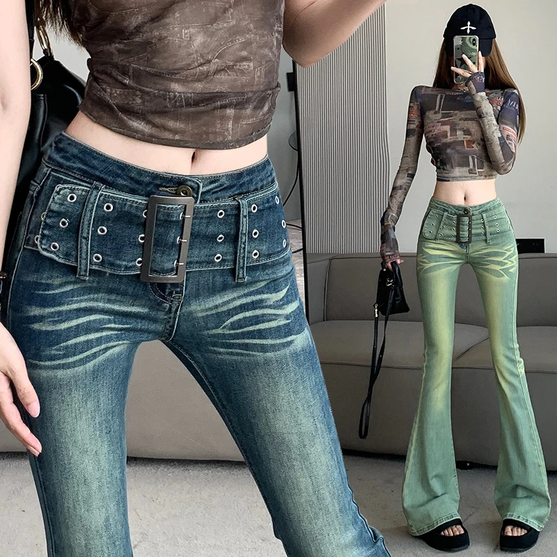 Washed High Waist Flared Jeans Women New American Style Vintage Slim Belt Decoration Denim Pants Y2k Harajuku Hot Girl Trousers
Washed High Waist Flared Jeans Women New American Style Vintage Slim Belt Decoration Denim Pants Y2k Harajuku Hot Girl Trousers