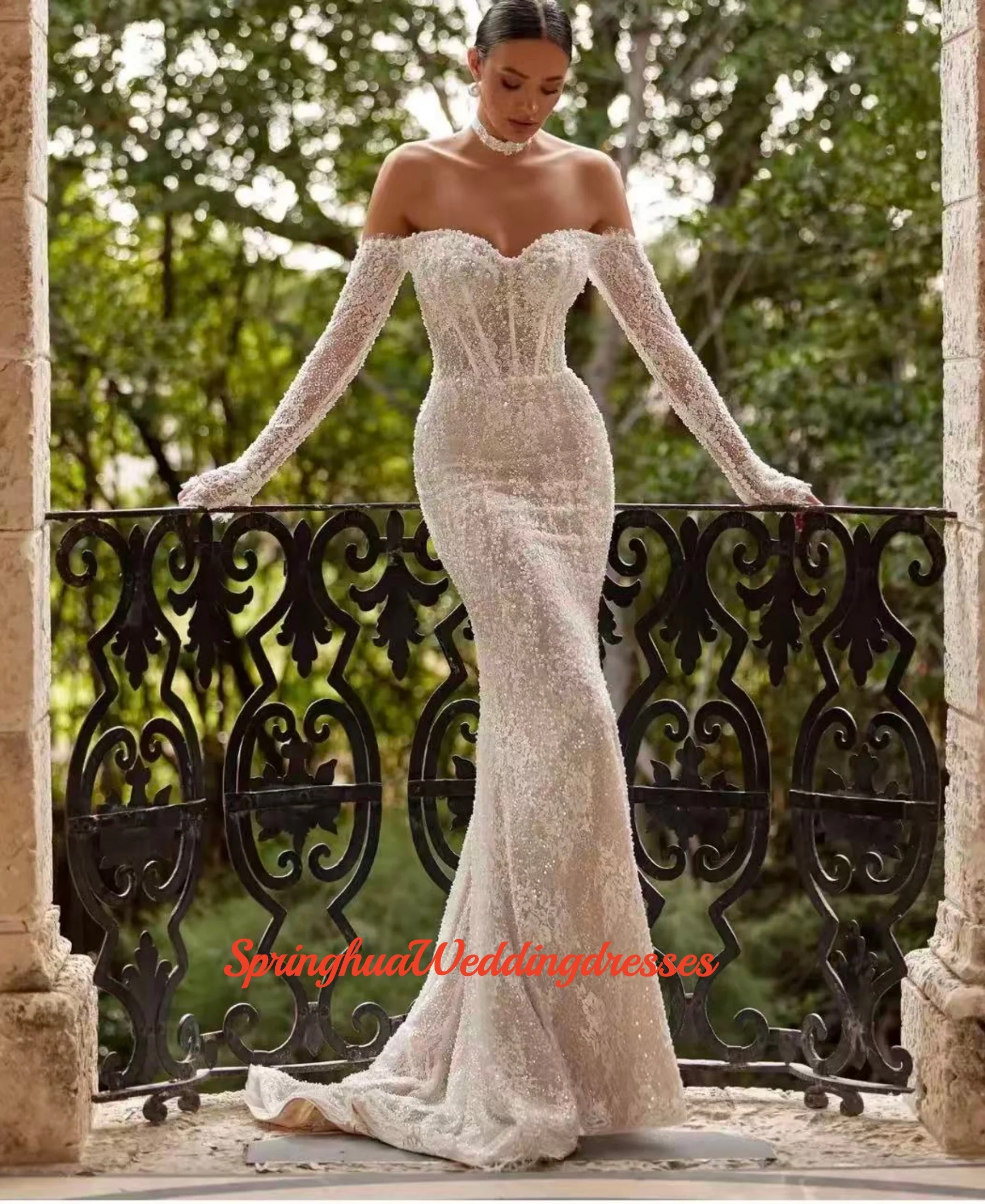 Customized Luxury Sequins Mermaid Women Wedding Dress With Necklace Sexy Full Sleeves Bridal Gown Lace Up Vestido De Novia
Customized Luxury Sequins Mermaid Women Wedding Dress With Necklace Sexy Full Sleeves Bridal Gown Lace Up Vestido De Novia