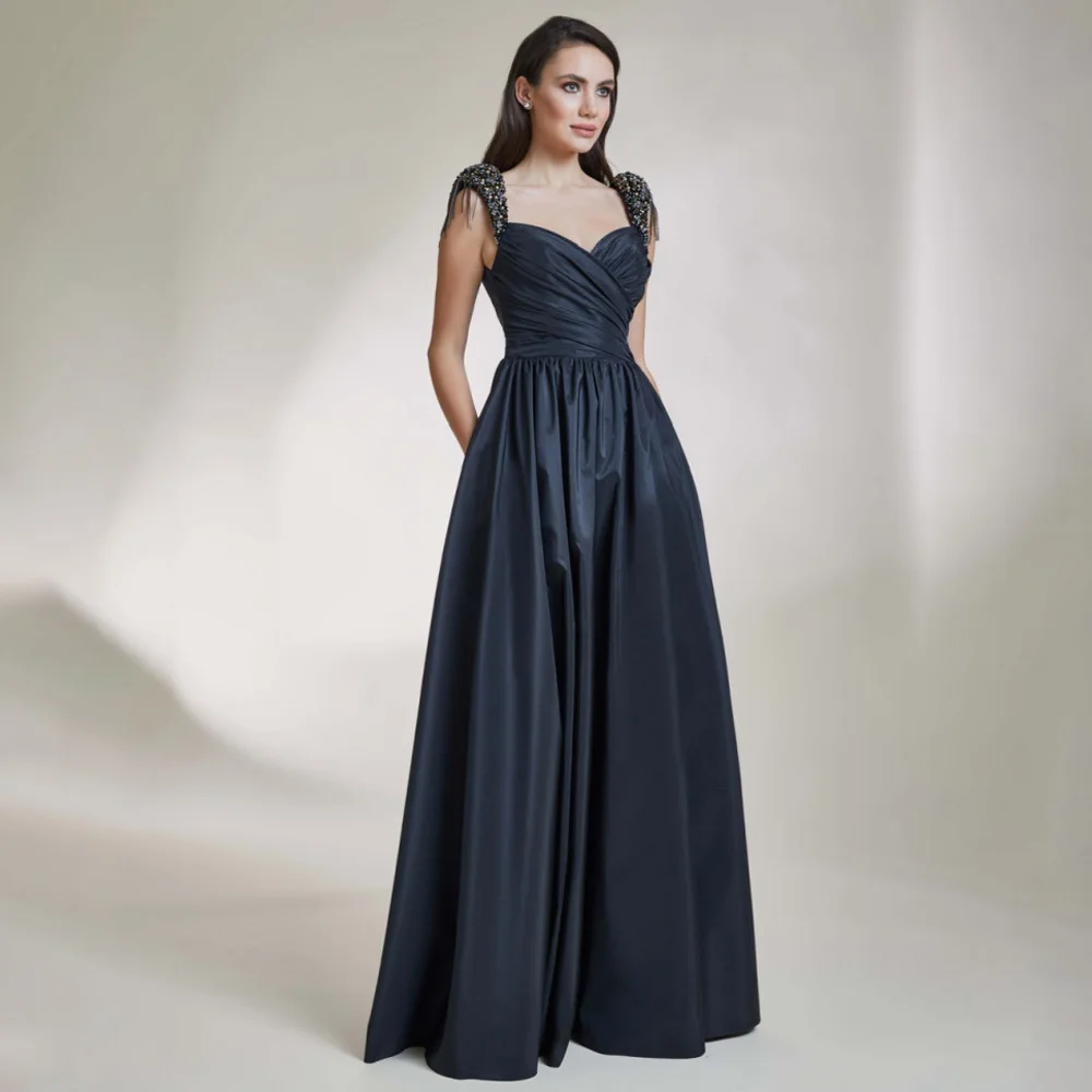 Navy Blue Satin Evening Dresses for Women Backless V Neck Elegant Wedding Guest Gowns Long Beading Tassel A Line Formal Dress
Navy Blue Satin Evening Dresses for Women Backless V Neck Elegant Wedding Guest Gowns Long Beading Tassel A Line Formal Dress