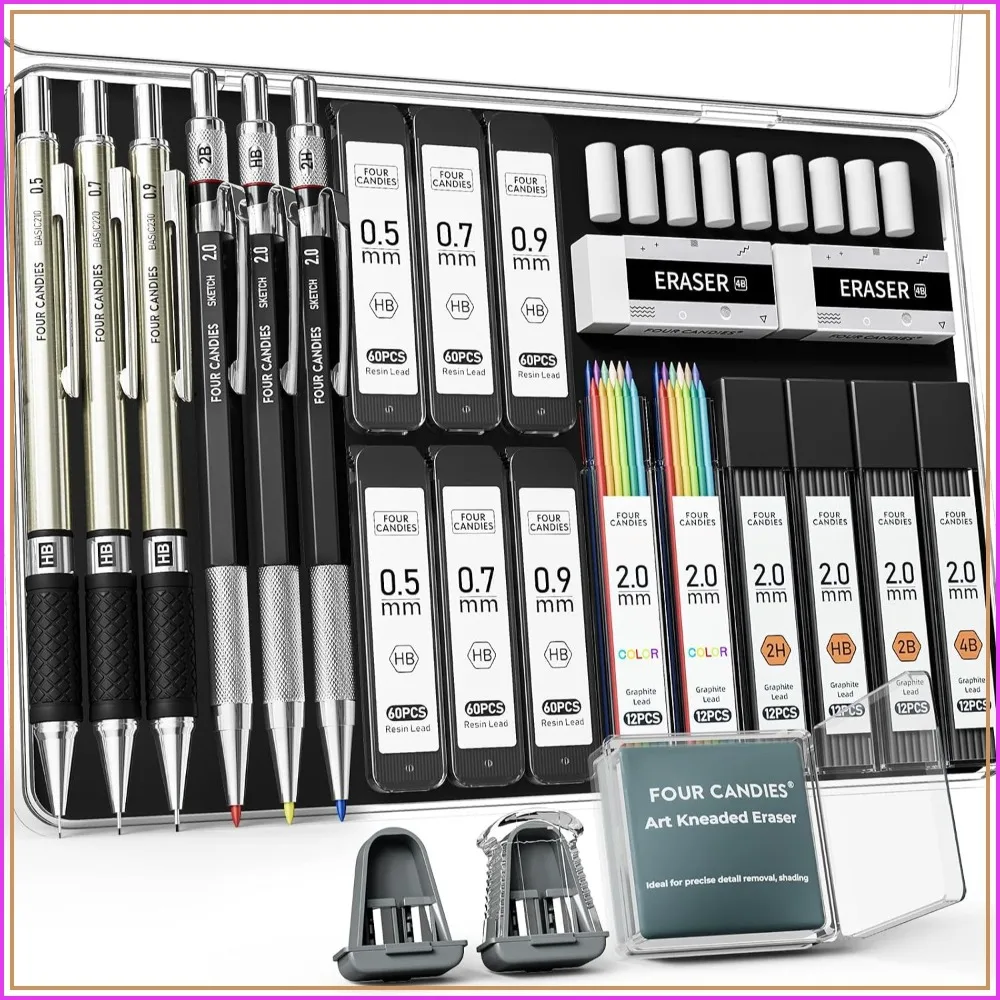 25PCS Mechanical Pencil Set with Case for Drawing, Sketching & Writing, 0.5/0.7/0.9mm & 2mm Lead Holders with 432 Graphite Refills, Art Kit for Teens & Adults
25PCS Mechanical Pencil Set with Case for Drawing, Sketching & Writing, 0.5/0.7/0.9mm & 2mm Lead Holders with 432 Graphite Refills, Art Kit for Teens & Adults