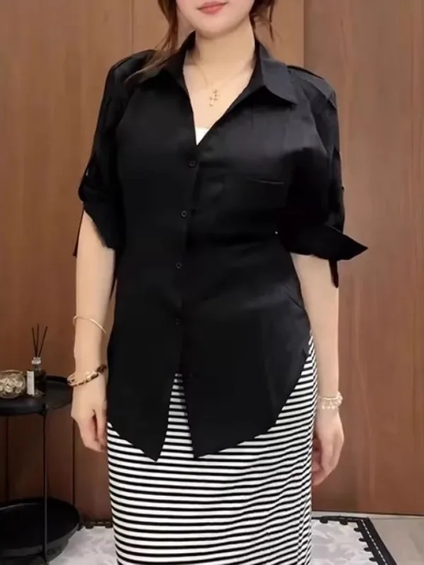plus Size Korean Style Slimming Button up Shirt Women's Casual Fashionable Waist-Cinched Top Summer New Arrival
plus Size Korean Style Slimming Button up Shirt Women's Casual Fashionable Waist-Cinched Top Summer New Arrival