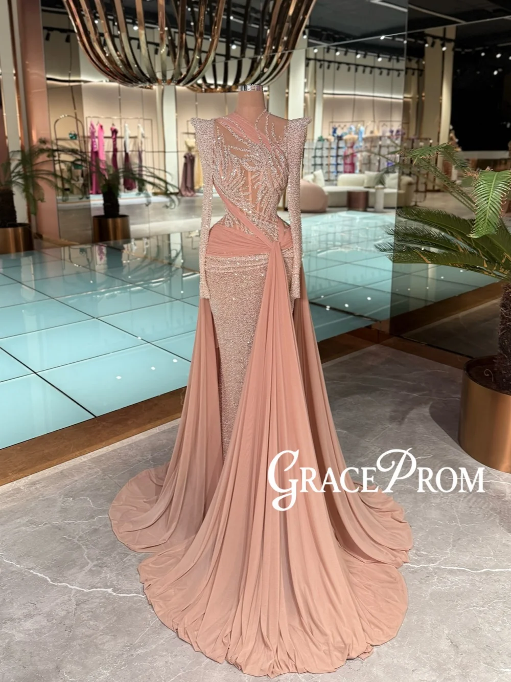 New Long Sleeved Beaded Evening Dress Exquisite High Collar Straight Wedding Party Gown Customized Graceful Red Carpet Gowns
New Long Sleeved Beaded Evening Dress Exquisite High Collar Straight Wedding Party Gown Customized Graceful Red Carpet Gowns