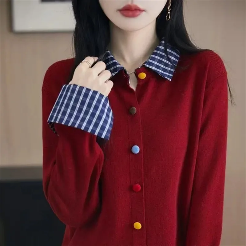 Fake Two Piece Spliced Sweater Jacket Women's Spring Autumn Outerwear Top Stylish Lloose Shirt Collar Knitted Cardigan JJ17
Fake Two Piece Spliced Sweater Jacket Women's Spring Autumn Outerwear Top Stylish Lloose Shirt Collar Knitted Cardigan JJ17