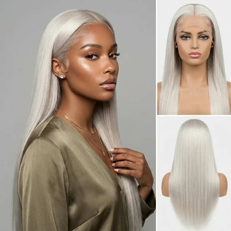 26 Inch Grey Natural Straight Synthetic Wig 13x4 HD Lace Front 150% Density Pre Plucked Glueless Wig for Black Women
26 Inch Grey Natural Straight Synthetic Wig 13x4 HD Lace Front 150% Density Pre Plucked Glueless Wig for Black Women