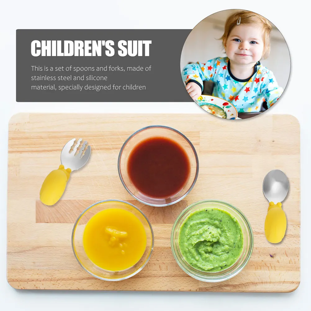 Children's Tableware Set Stainless Steel Silicone Training Spoon Fork Short H Non Slip Baby Feeding Utensils Dinning Tools
Children's Tableware Set Stainless Steel Silicone Training Spoon Fork Short H Non Slip Baby Feeding Utensils Dinning Tools