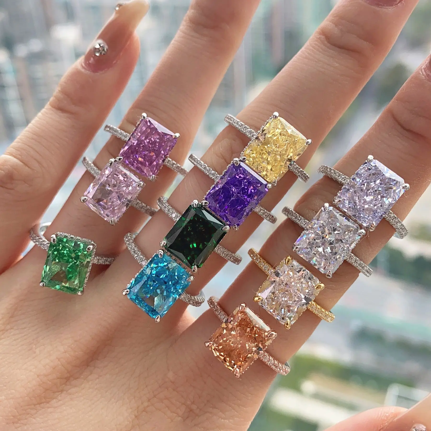 s925 sterling silver 8A zircon square ice flower cut color treasure ladies ring
s925 sterling silver 8A zircon square ice flower cut color treasure ladies ring