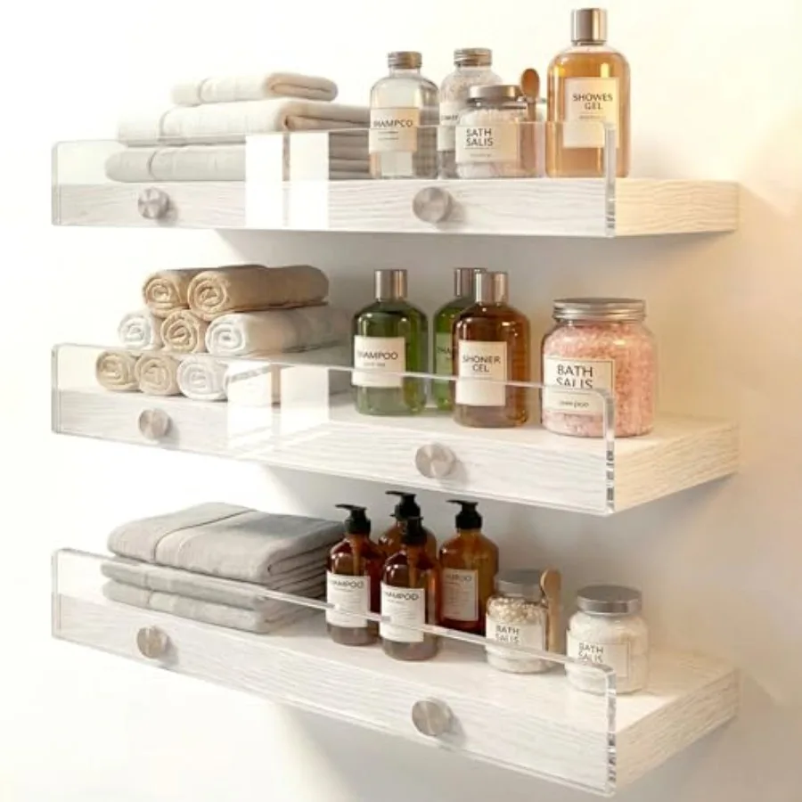 3 Pack Wooden Floating Shelves for Wall with Acrylic Front Lip, 15.7 IN Wall Mounted Rustic Style Shelves for Bathroom, Bedroom
3 Pack Wooden Floating Shelves for Wall with Acrylic Front Lip, 15.7 IN Wall Mounted Rustic Style Shelves for Bathroom, Bedroom