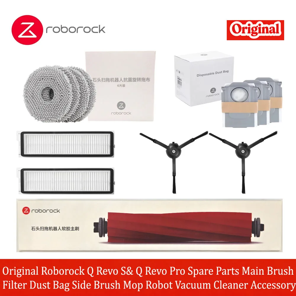 Original Roborock Q Revo S & Q Revo Pro Spare Parts Main Brush Filter Dust Bag Side Brush Mop Robot Vacuum Cleaner Accessory
Original Roborock Q Revo S & Q Revo Pro Spare Parts Main Brush Filter Dust Bag Side Brush Mop Robot Vacuum Cleaner Accessory