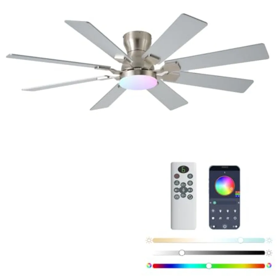 52 inch ceiling fan with light for living room, nickel finish ABS blades, 6 speeds reversible low profile flush mount, quiet op
52 inch ceiling fan with light for living room, nickel finish ABS blades, 6 speeds reversible low profile flush mount, quiet op