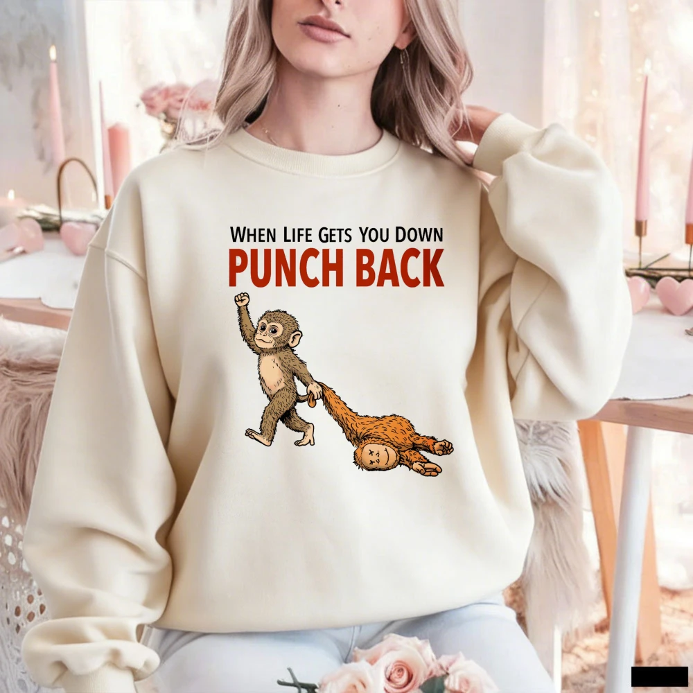 Свитшот с графическим принтом Monkey Punch Back, пуловер с надписью "When Life Gets You Down", забавный пуловер с длинными рукавами, юмористический, для любителей животных
Свитшот с графическим принтом Monkey Punch Back, пуловер с надписью "When Life Gets You Down", забавный пуловер с длинными рукавами, юмористический, для любителей животных