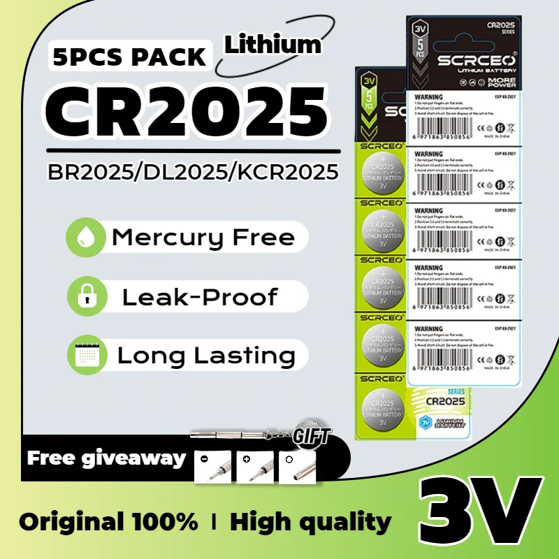 CR2025 DL2025 Lithium Coin Battery 1.5V, Replacement for Calculators, Watches, Car Keys, Thermometers, Glucose Meters
CR2025 DL2025 Lithium Coin Battery 1.5V, Replacement for Calculators, Watches, Car Keys, Thermometers, Glucose Meters