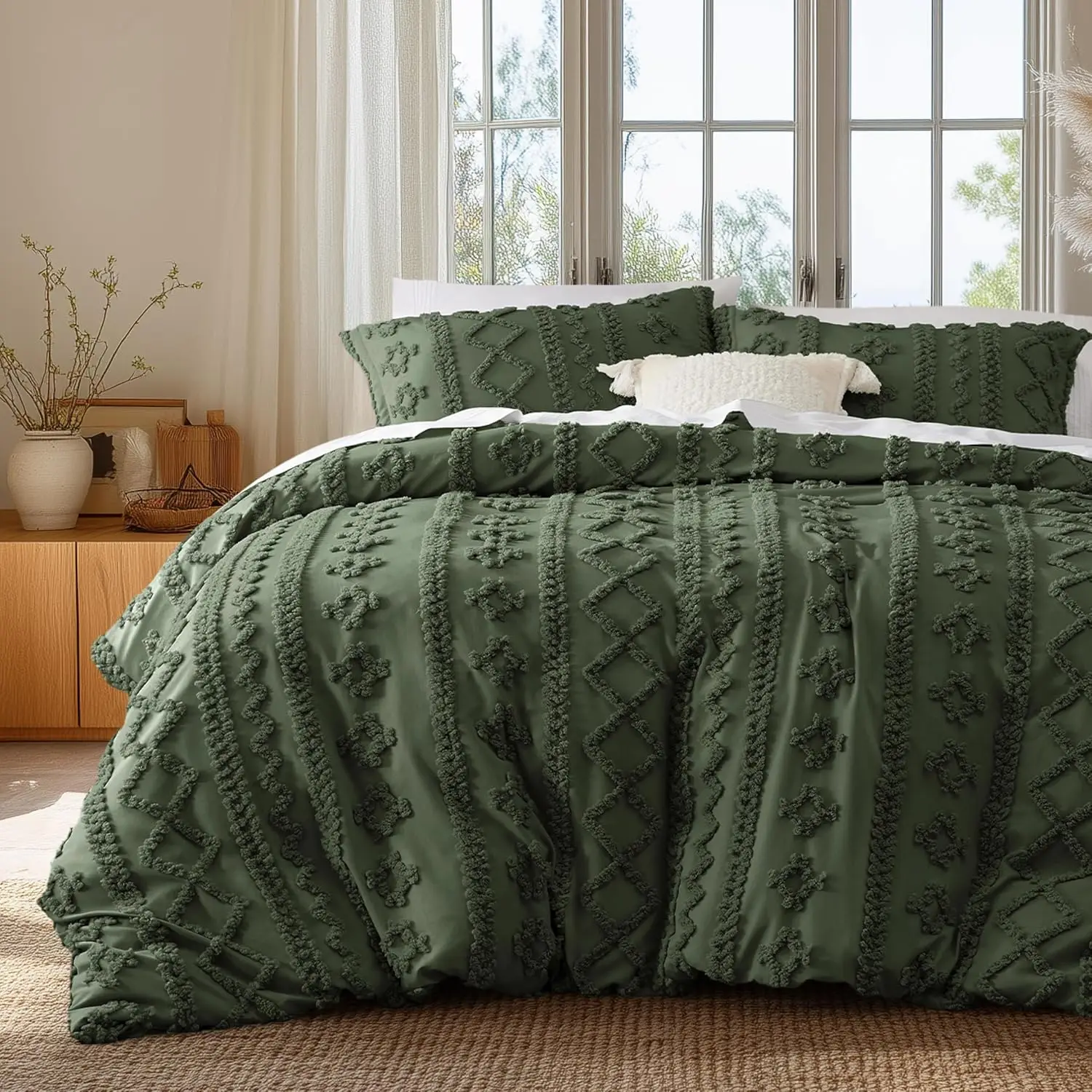 Boho Duvet Cover King Size, Soft Microfiber with Geometric Embroidery, Machine Washable Comforter Cover Set with 2 Pillow Shams
Boho Duvet Cover King Size, Soft Microfiber with Geometric Embroidery, Machine Washable Comforter Cover Set with 2 Pillow Shams