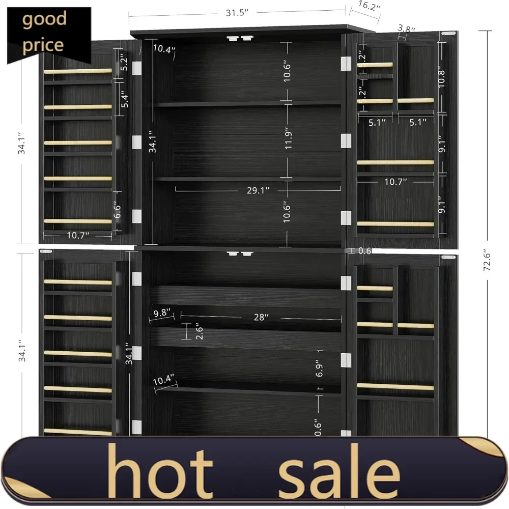 Activity price Freestanding Kitchen Storage Cabinet with 72.8 Inch Height, 4 Barn-Style Doors, Storage Rack, and 4 Adjustable Sh
Activity price Freestanding Kitchen Storage Cabinet with 72.8 Inch Height, 4 Barn-Style Doors, Storage Rack, and 4 Adjustable Sh