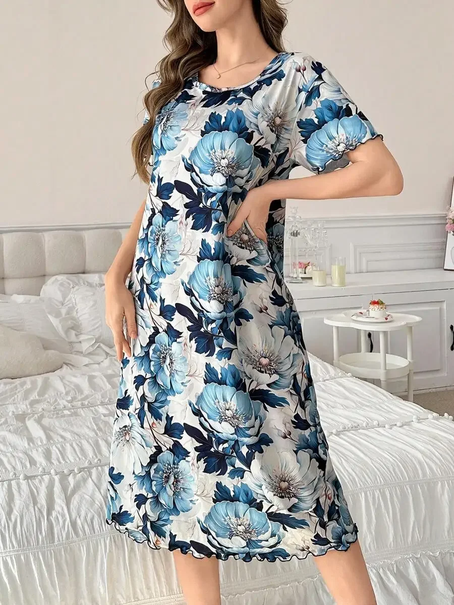 Floral Print Short Sleeve Women Sleep Dress Summer Nightgown
Floral Print Short Sleeve Women Sleep Dress Summer Nightgown