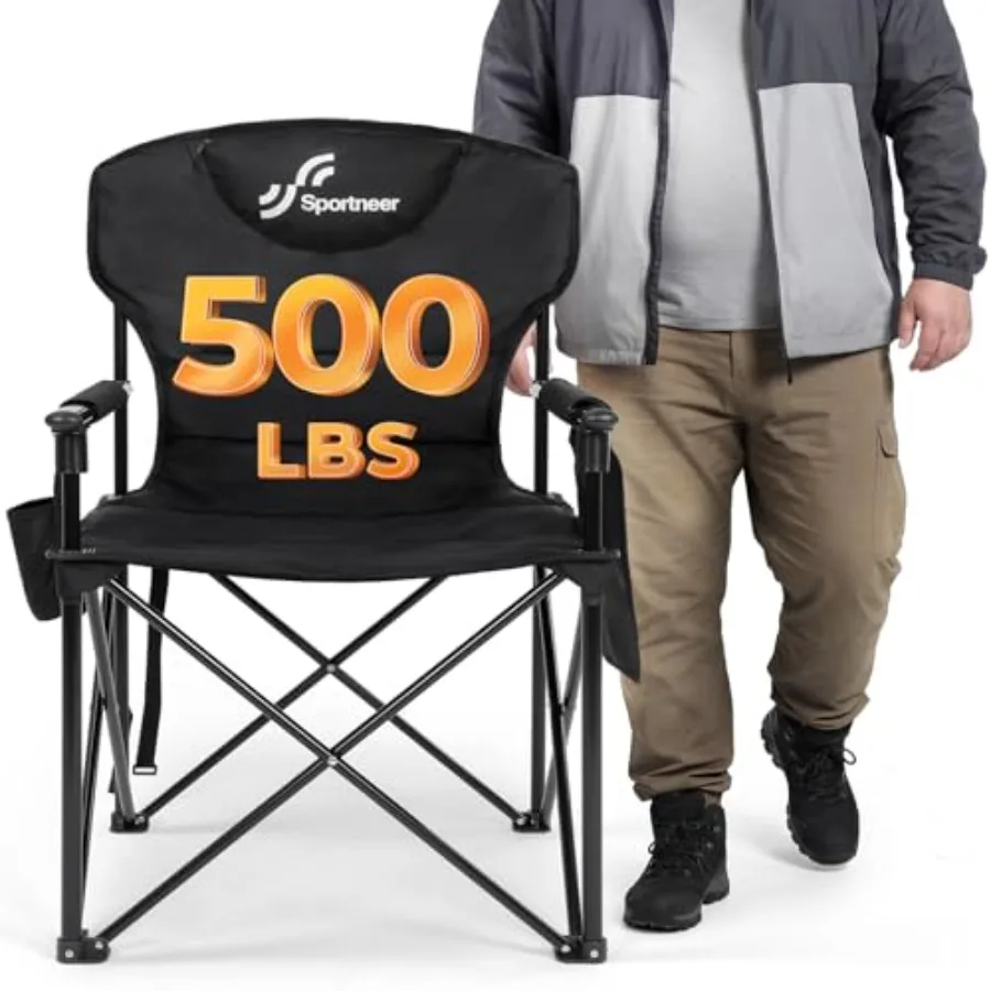Outdoor camping chair: heavy-duty steel frame black color 500 lbs capacity padded seat strong armrests for easy standing cup ho
Outdoor camping chair: heavy-duty steel frame black color 500 lbs capacity padded seat strong armrests for easy standing cup ho