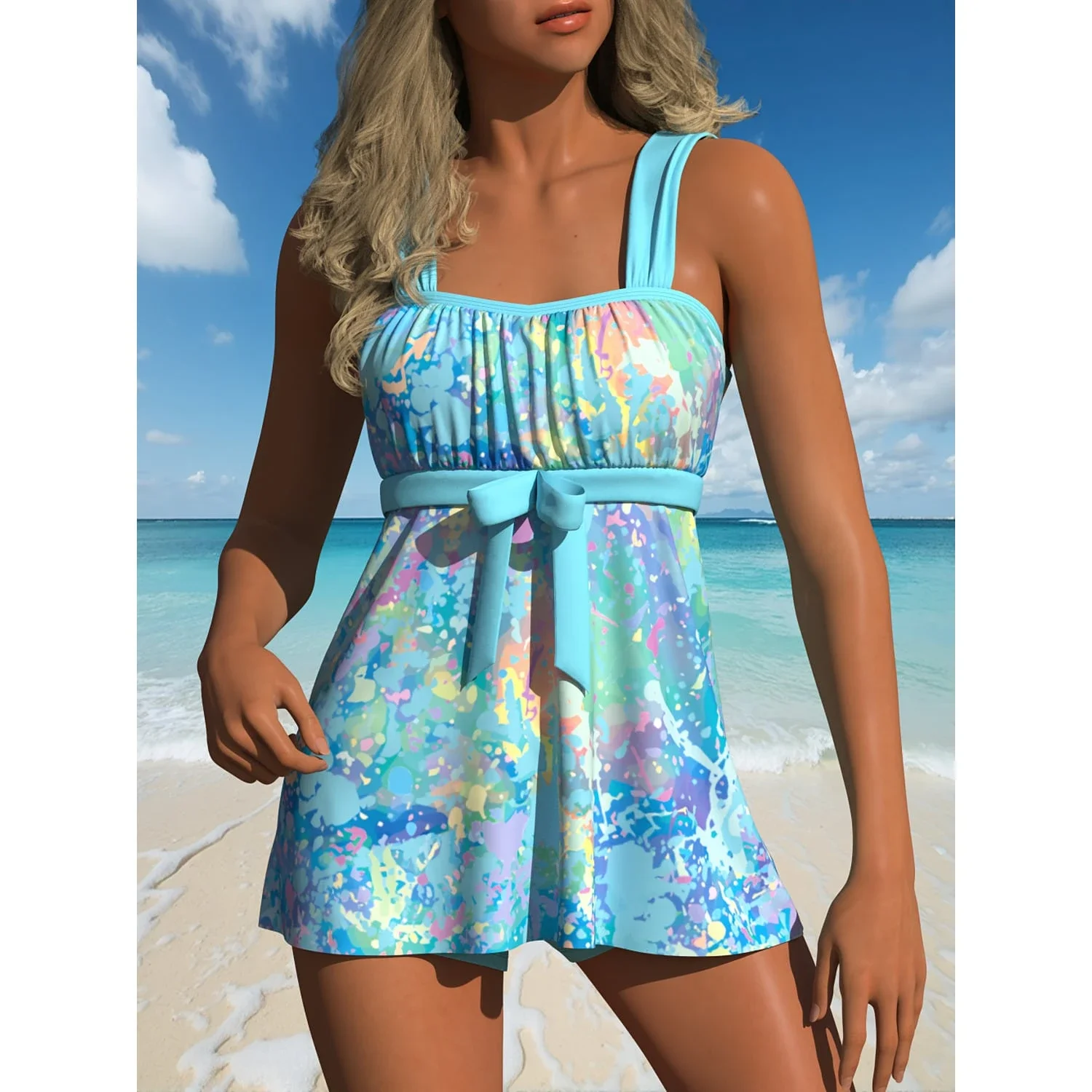 Женское разноцветное пляжное платье с принтом в виде брызг и завязками на талии
Женское разноцветное пляжное платье с принтом в виде брызг и завязками на талии