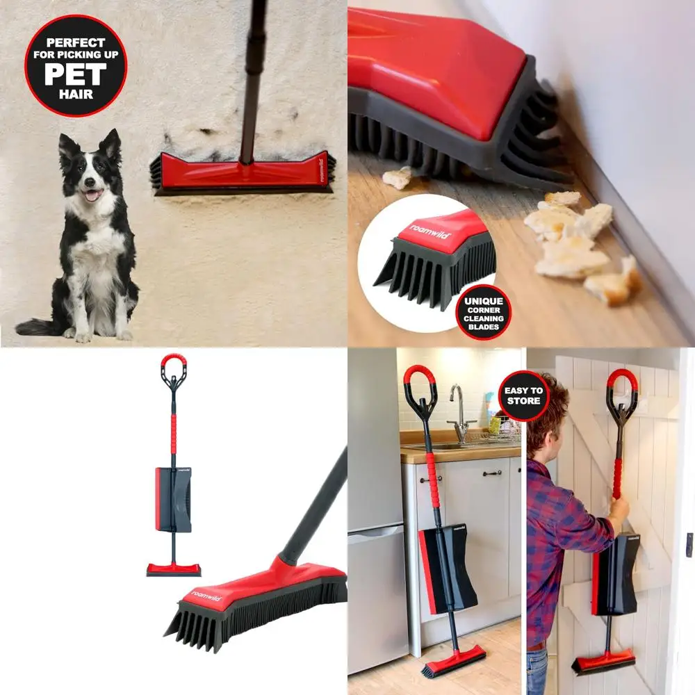 Rubber Broom and Dustpan Set with Corner Blades for Cleaning Pet Hair on Hardwood and Carpets
Rubber Broom and Dustpan Set with Corner Blades for Cleaning Pet Hair on Hardwood and Carpets