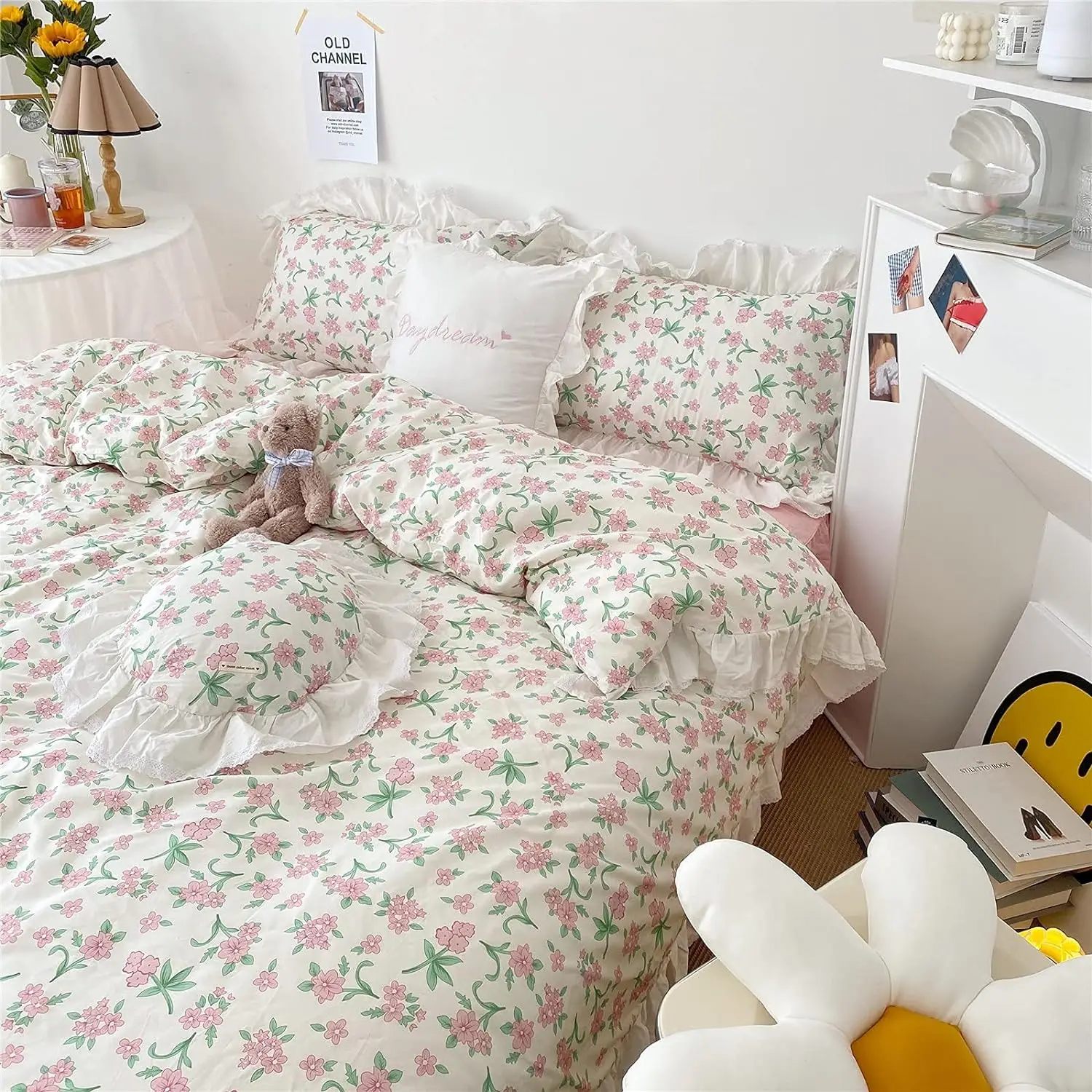 Pink Flower Duvet Cover Set Queen Ruffle Lace Girls Bedding Set,100% Cotton Princess Style with Zipper Closure,
Pink Flower Duvet Cover Set Queen Ruffle Lace Girls Bedding Set,100% Cotton Princess Style with Zipper Closure,