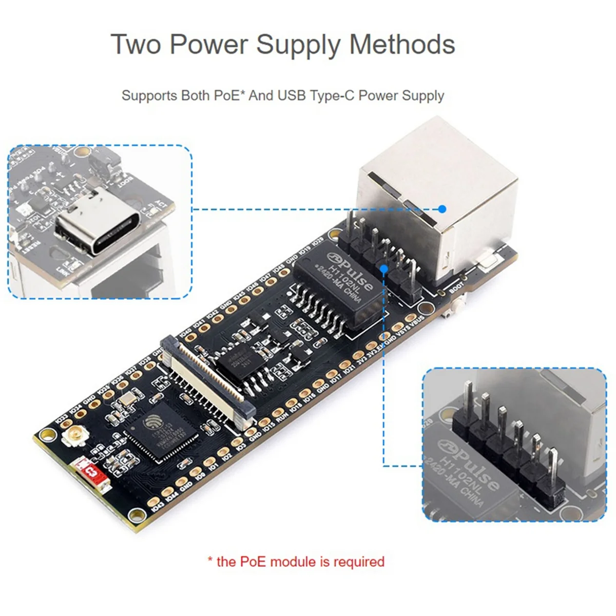 Y02AESP32-S3-POE-ETH ESP32-S3 Ethernet Development Board Support PoE Dual-Core Wi-Fi and Bluetooth Wireless USB Type-C Port
Y02AESP32-S3-POE-ETH ESP32-S3 Ethernet Development Board Support PoE Dual-Core Wi-Fi and Bluetooth Wireless USB Type-C Port
