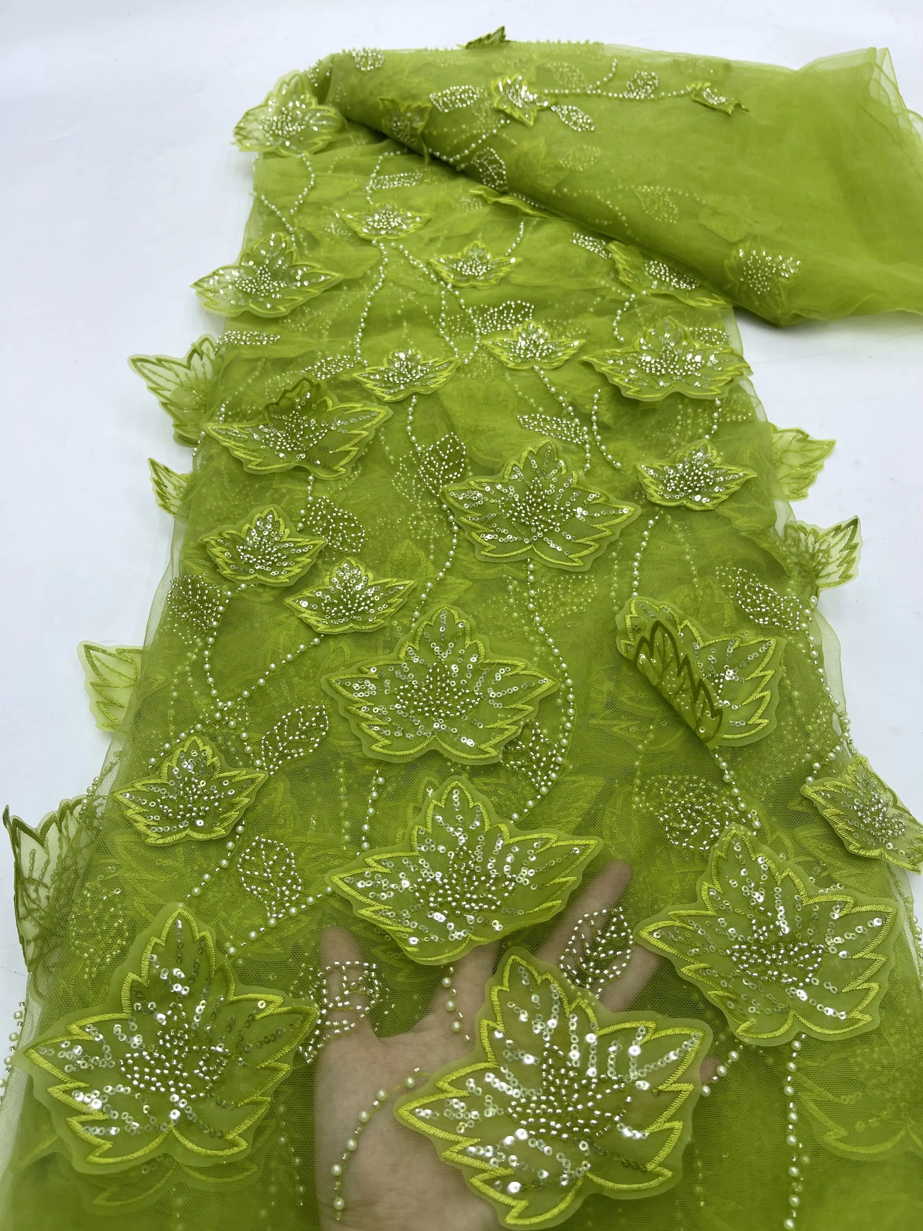 3D Leaf Florals Beads Embroidery French Mesh Lace African Fabric For Weddings, Evening Dresses Party, Top Quality, New Design JY
3D Leaf Florals Beads Embroidery French Mesh Lace African Fabric For Weddings, Evening Dresses Party, Top Quality, New Design JY