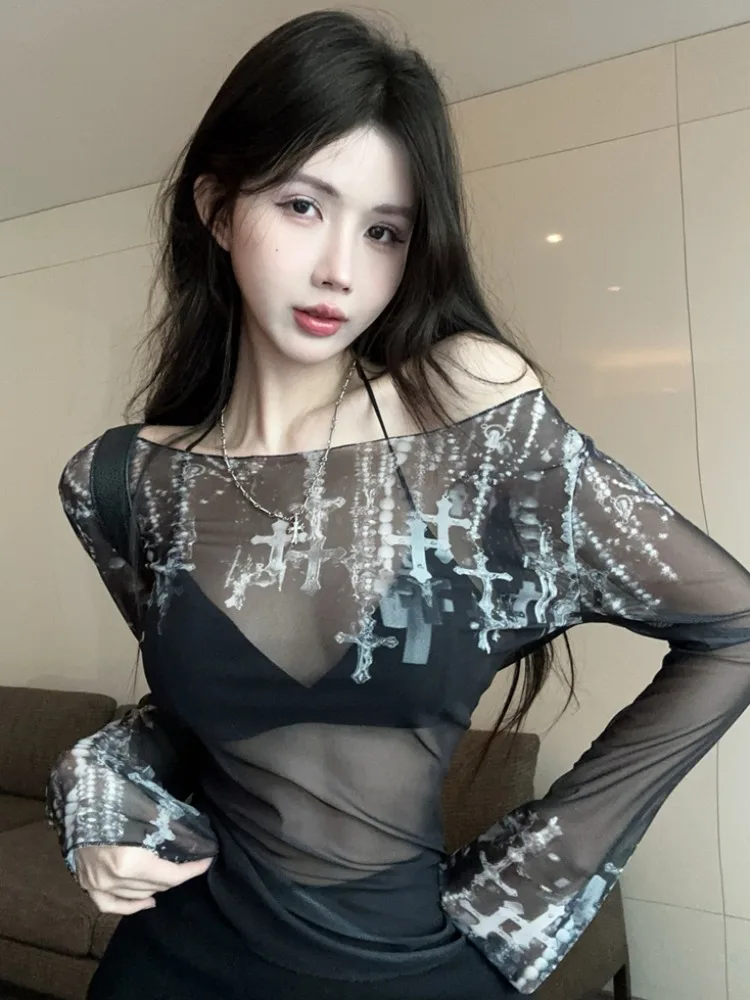 Sexy Transparent One-Shoulder Printed Mesh Long Sleeve Base Shirt Pure Desirable Spicy Waist-Cinching Slimming Sunscreen Long...
Sexy Transparent One-Shoulder Printed Mesh Long Sleeve Base Shirt Pure Desirable Spicy Waist-Cinching Slimming Sunscreen Long...