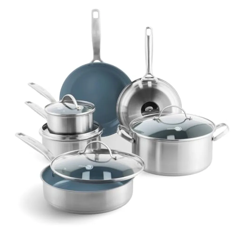 Treviso Set for kitchen use, stainless steel with ceramic nonstick coating, gray color, non-toxic and PFAS-free, induction comp
Treviso Set for kitchen use, stainless steel with ceramic nonstick coating, gray color, non-toxic and PFAS-free, induction comp