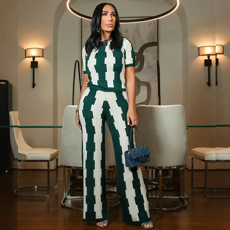 Elegant Striped Plaid Printing 2 Piece Set for Woman Summer Clothes Short Sleeve O-neck T-shirt Top+Wide Leg Pants Matching Sets
Elegant Striped Plaid Printing 2 Piece Set for Woman Summer Clothes Short Sleeve O-neck T-shirt Top+Wide Leg Pants Matching Sets