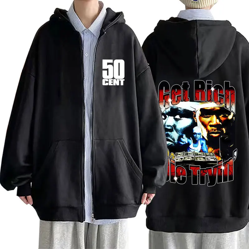Rapper 50 Cent Get Rich on Die Tryin Zipper Hoodie Men Women Hip Hop Oversized Jacket Male Fashion Vintage Casual Zip Up Hoodies
Rapper 50 Cent Get Rich on Die Tryin Zipper Hoodie Men Women Hip Hop Oversized Jacket Male Fashion Vintage Casual Zip Up Hoodies
