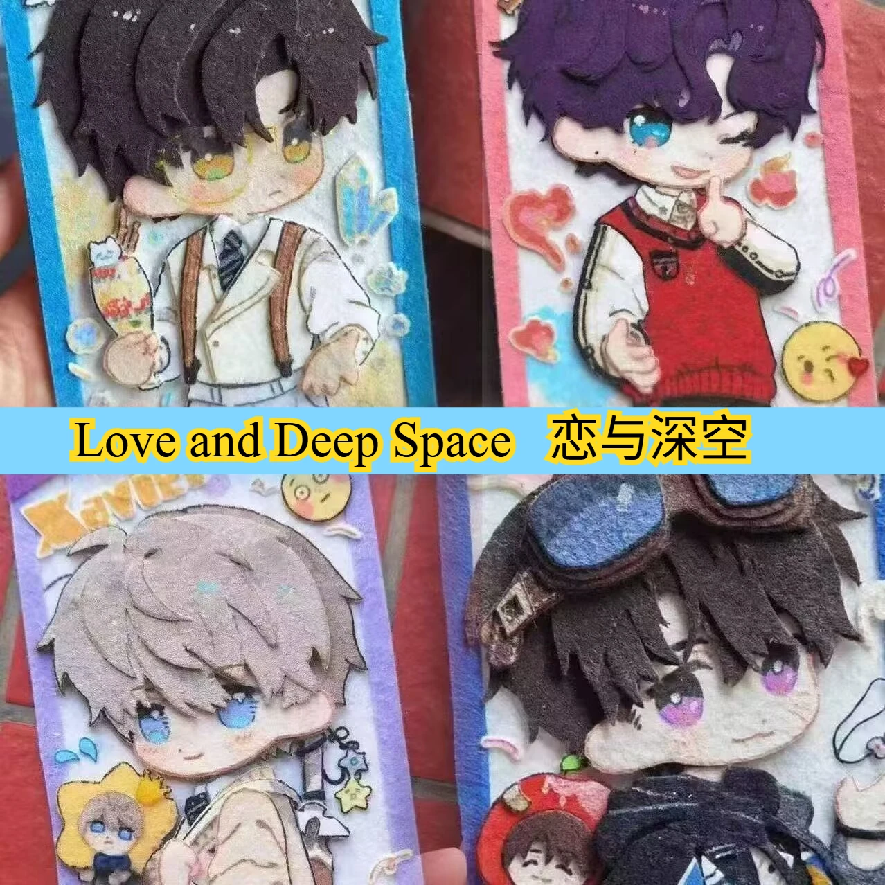 Периферийный веер «Love and DeepSpace» работает Qi Yu,Shen Xinghui,Li Shen,Xia Yizhu, декоративные подвески из нетканого материала ручной работы.
Периферийный веер «Love and DeepSpace» работает Qi Yu,Shen Xinghui,Li Shen,Xia Yizhu, декоративные подвески из нетканого материала ручной работы.