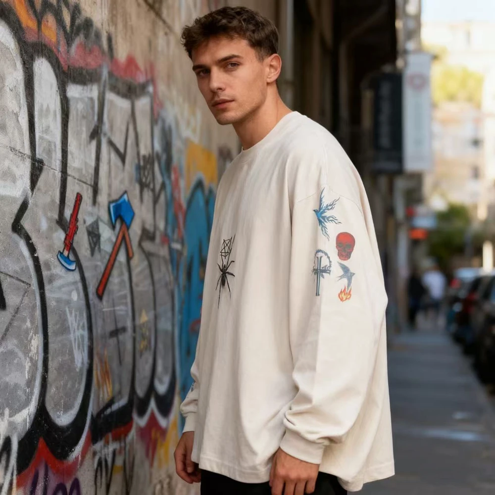 KUCLUT 1:1 Fashion Best Quality Graphics Printed Long Sleeves Tee 100%Cotton Loose Tops Vintage Oversize T Shirt For Men
KUCLUT 1:1 Fashion Best Quality Graphics Printed Long Sleeves Tee 100%Cotton Loose Tops Vintage Oversize T Shirt For Men